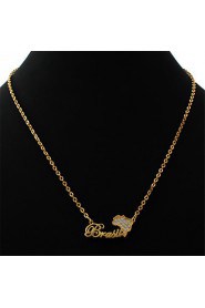 Cool Brazil Map Pendant Necklace 18K Real Chunky Gold Platinum Plated Jewelry Gift for Women