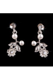 Luxurious Rhinestones Vintage Dangle Brides Bridesmaids Wedding Party Princess Leaf Silver Earring