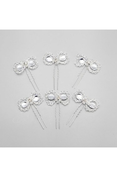 Women's / Flower Girl's Rhinestone / Crystal / Alloy Headpiece-Wedding / Special Occasion Hair Pin 6 Pieces White Round