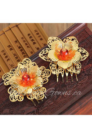 Bride's Flower Shape Gold Forehead Wedding Hair Combs Headbands 1 PC