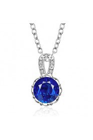 Fashion Round Shape Silver Plated Silver Pendant Zircon Necklace(2 color)(1Pc)