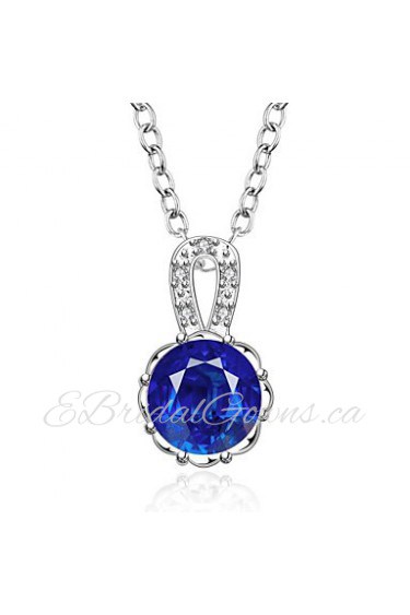 Fashion Round Shape Silver Plated Silver Pendant Zircon Necklace(2 color)(1Pc)