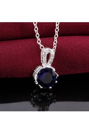 Fashion Round Shape Silver Plated Silver Pendant Zircon Necklace(2 color)(1Pc)