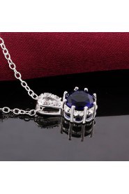 Fashion Round Shape Silver Plated Silver Pendant Zircon Necklace(2 color)(1Pc)