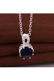 Fashion Round Shape Silver Plated Silver Pendant Zircon Necklace(2 color)(1Pc)