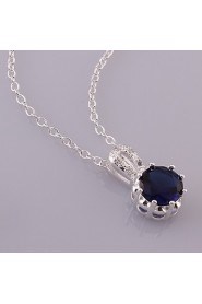 Fashion Round Shape Silver Plated Silver Pendant Zircon Necklace(2 color)(1Pc)