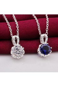 Fashion Round Shape Silver Plated Silver Pendant Zircon Necklace(2 color)(1Pc)