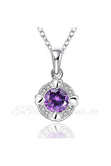 Round Shape Silver Plated Necklace with Zircon Pendant (2 color)(1Pc)