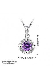 Round Shape Silver Plated Necklace with Zircon Pendant (2 color)(1Pc)