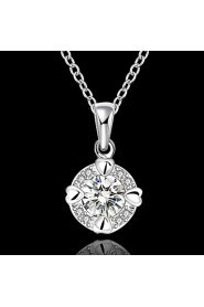 Round Shape Silver Plated Necklace with Zircon Pendant (2 color)(1Pc)