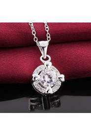 Round Shape Silver Plated Necklace with Zircon Pendant (2 color)(1Pc)