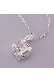 Round Shape Silver Plated Necklace with Zircon Pendant (2 color)(1Pc)