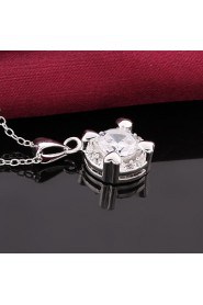 Round Shape Silver Plated Necklace with Zircon Pendant (2 color)(1Pc)