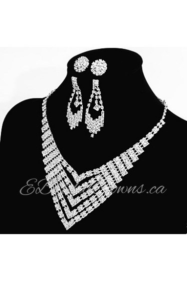 Women's Wedding/Party Jewelry Sets Classic Wedding Dress Accessories 2 Pairs of Rhinestone Earrings 1 Crystal Necklace