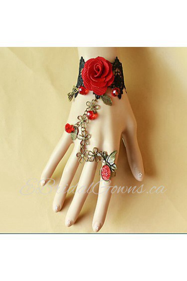 Ladies' Rose Lace Alloy Chain With Crystal Bracelet