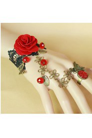 Ladies' Rose Lace Alloy Chain With Crystal Bracelet