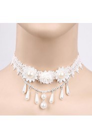 The Bride Beautiful White Pearl Necklace Female Short Lace Collar Necklace