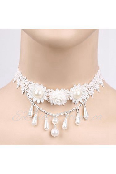 The Bride Beautiful White Pearl Necklace Female Short Lace Collar Necklace