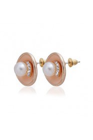 Charming 18K Gold Plated Round Pearl Earrings