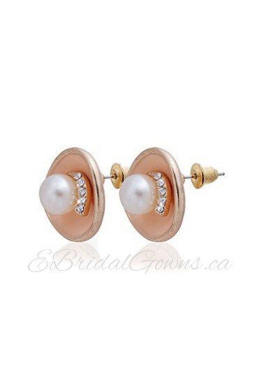 Charming 18K Gold Plated Round Pearl Earrings