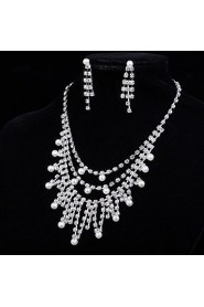 Women's Silver Crystal Multilayer Statement Necklace & Earrings for Wedding Party