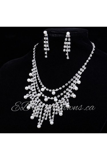 Women's Silver Crystal Multilayer Statement Necklace & Earrings for Wedding Party