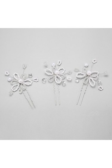 Women's / Flower Girl's Crystal / Alloy / Imitation Pearl Headpiece-Wedding / Special Occasion Hair Pin 3 Pieces White Round