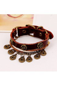 Punk Style Rose Genuine Leather Bracelet(Brown)(1Pc)