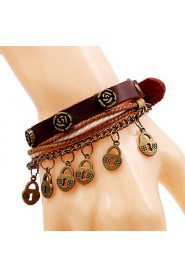 Punk Style Rose Genuine Leather Bracelet(Brown)(1Pc)