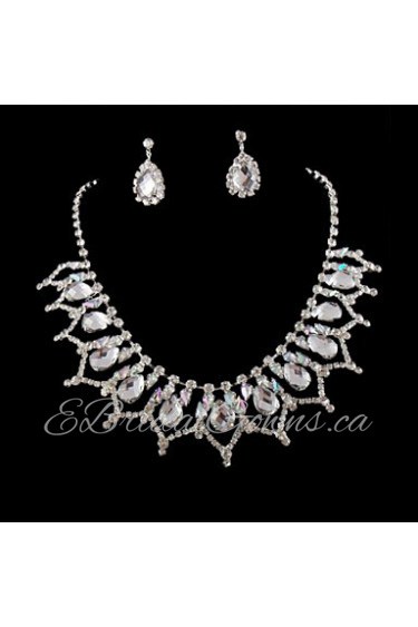 Wedding Bridal Bridesmaid Crystal Necklace Earrings Jewelry Set