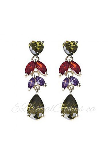 Brass With Cubic Zirconia Drop Earrings