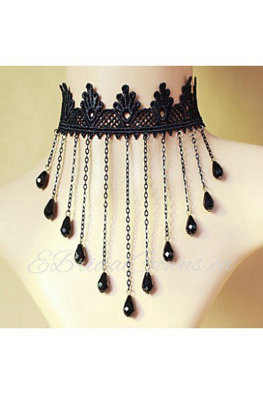 Ladies' Black Lace Tassels Crystal Necklace