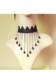 Ladies' Black Lace Tassels Crystal Necklace