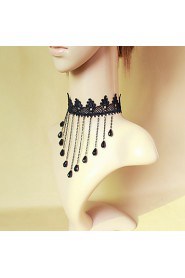 Ladies' Black Lace Tassels Crystal Necklace