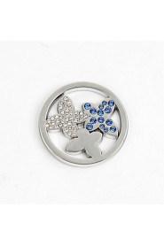 Summer Gift 33mm Alloy Mi Moneda Silver and Blue Crystal Butterfly Coin for 35mm Holder Pendant