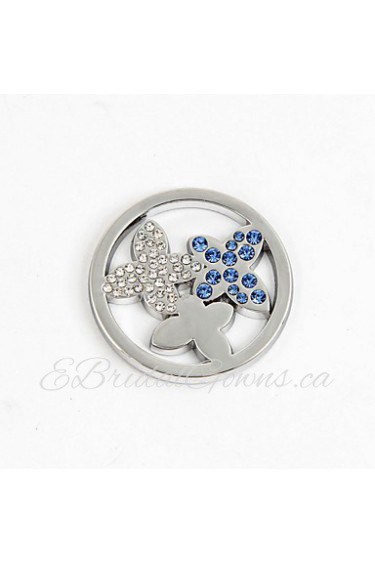 Summer Gift 33mm Alloy Mi Moneda Silver and Blue Crystal Butterfly Coin for 35mm Holder Pendant