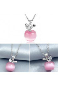 Ladies' Silver Opal Apple Pendant Necklace