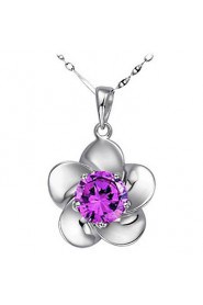 Ladies' Silver Plum Flower Pendant Necklace