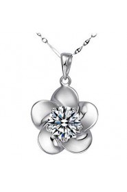 Ladies' Silver Plum Flower Pendant Necklace