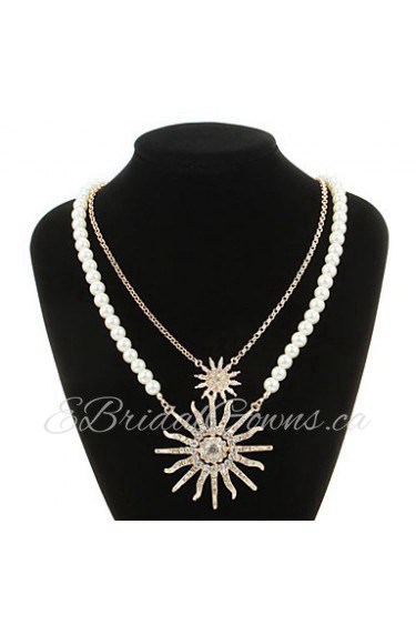 Elegant Imitation Pearl Strand With Rhinestone Women's Necklace