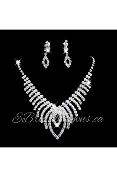 Wedding Bridal Bridesmaid Crystal Necklace Earrings Jewelry Set