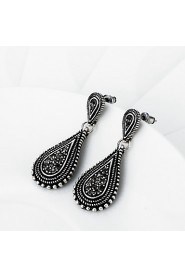 European Style Drop Shape Alloy Czech Drill Earring For Womens(Black)(1Pr)