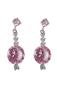 Gorgeous Purple Platinum Plated With Round Shape Cubic Zirconia Earrings