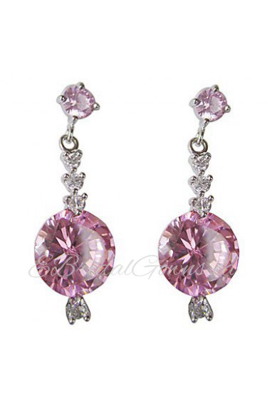 Gorgeous Purple Platinum Plated With Round Shape Cubic Zirconia Earrings