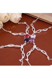 Fashion Number 8 Shape Copper Silver Plated Foreign Trade Zircon Necklace(Four Colors)(1Pc)