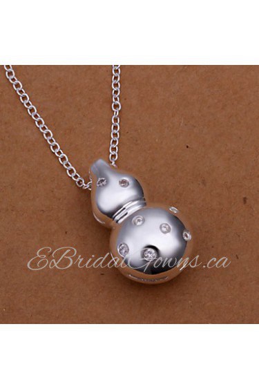 Fashion Gourd Shape Pendant Silver Plated Simple Zircon Silver Pendant Necklace(White)(1Pc)