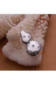 Fashion Gourd Shape Pendant Silver Plated Simple Zircon Silver Pendant Necklace(White)(1Pc)