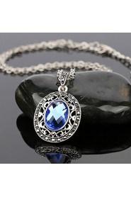 Women's Luxury Style Oval Multi-Slice Gem Alloy Diamond Pendant Necklace