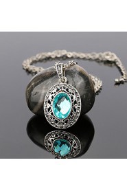 Women's Luxury Style Oval Multi-Slice Gem Alloy Diamond Pendant Necklace