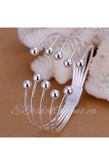 Fashion Flower Shape Silver Plated Copper Five Ball Bangle Bracelets(Silver)(1Pc)